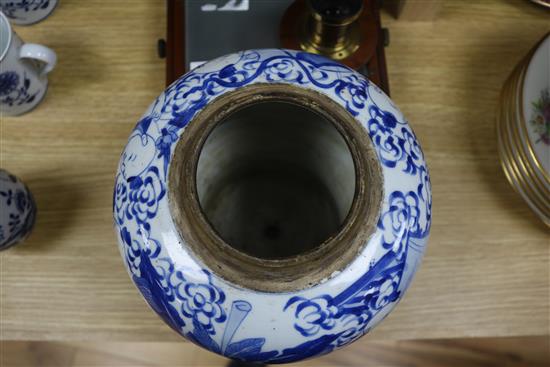 An 18th century Chinese blue and white boys jar, height 27cm incl. base